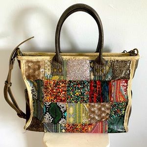Antik Kraft Square Patchwork & Metallic Bag from Anthropologie Boho Retro